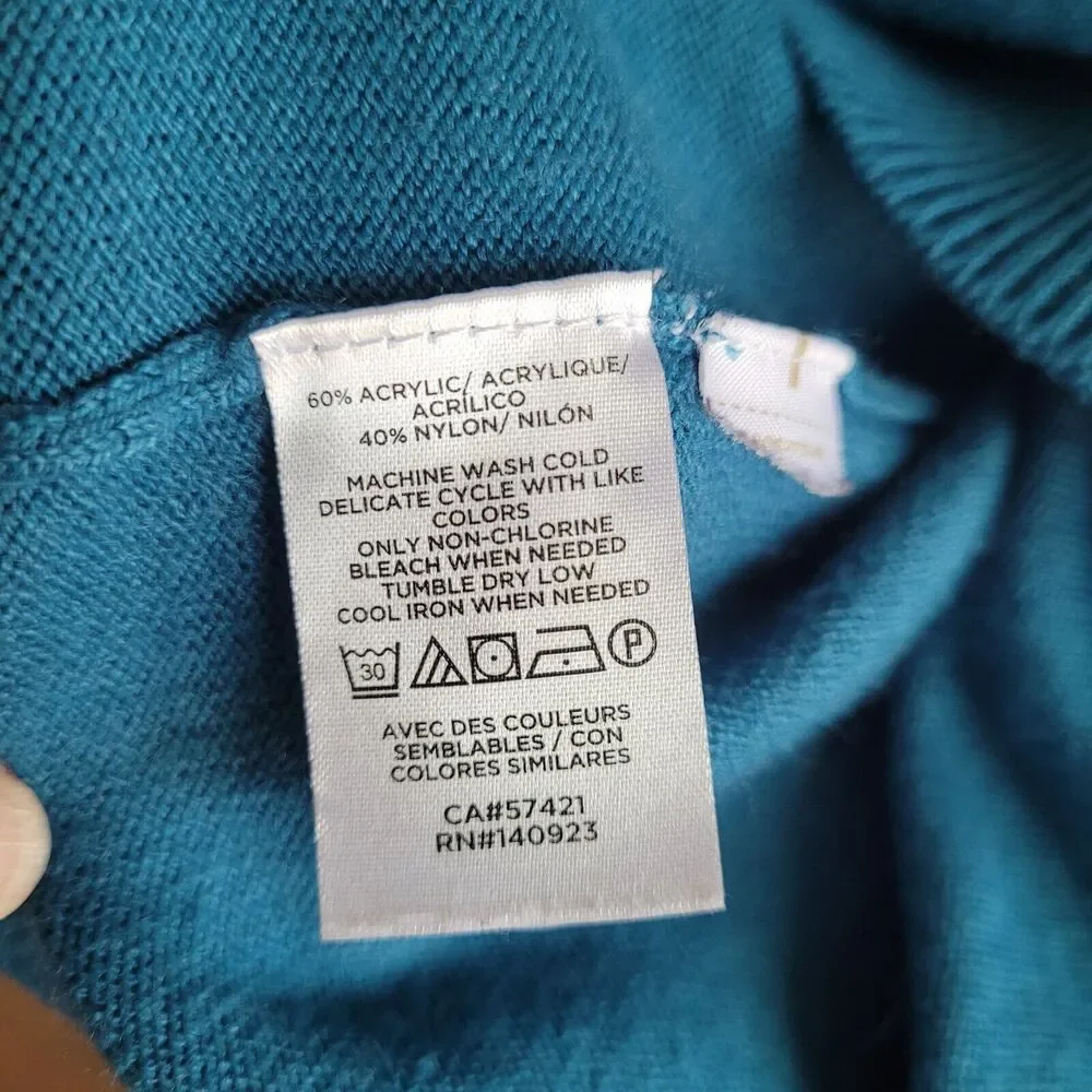 Loft Sweater Medium Teal Puff Sleeve Solid Round Neck Long Sleeve Soft 593282 - Picture 10 of 16